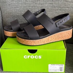 CROCS Women's Black Cork Low Wedge Sandals